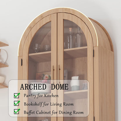 GarveeHome 60" Tall Arched Kitchen Pantry, Wood Storage Cabinet with Adjustable Shelf, 4 Large Drawers Kitchen Pantry Cabinet Versatile Cupboard for Entryway, Kitchen, Living Room
