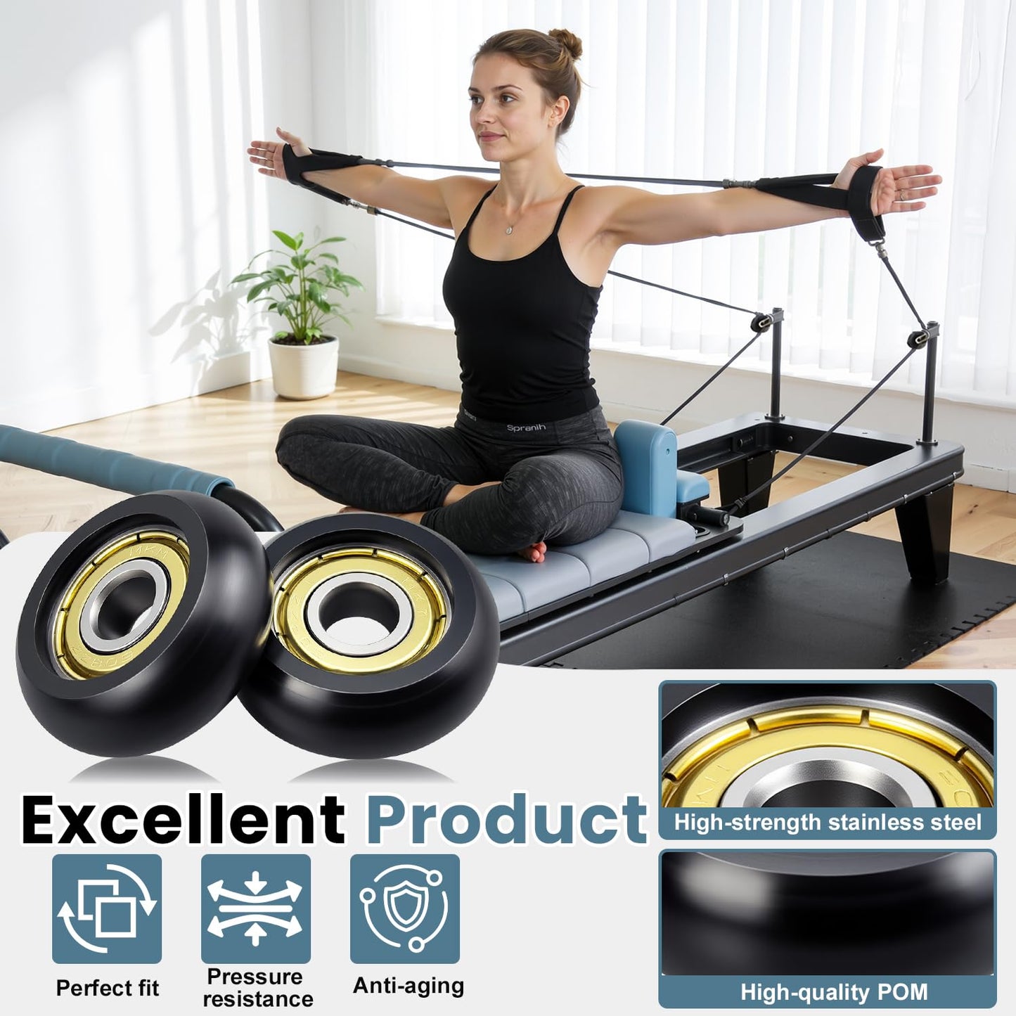 Replacement Roller Wheels 32mm, Compatible with Aero Pilates Reformer Machines, Smooth and Quiet Glide, Wear-Resistant & Durable, High-Density POM Material, 8mm Axle Diameter, Anti-friction, Safe & Precise Workout, 4 Pieces Per Pack