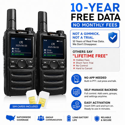 (10 Years Free Data Plan)Walkie Talkie, Rapid Nationwide Long Range, Global Unlimited Long Distance Two Way Radio, 4G LTE POC,with SIM Card for Team Management Family Logistics Security Outdoor-2 Pack