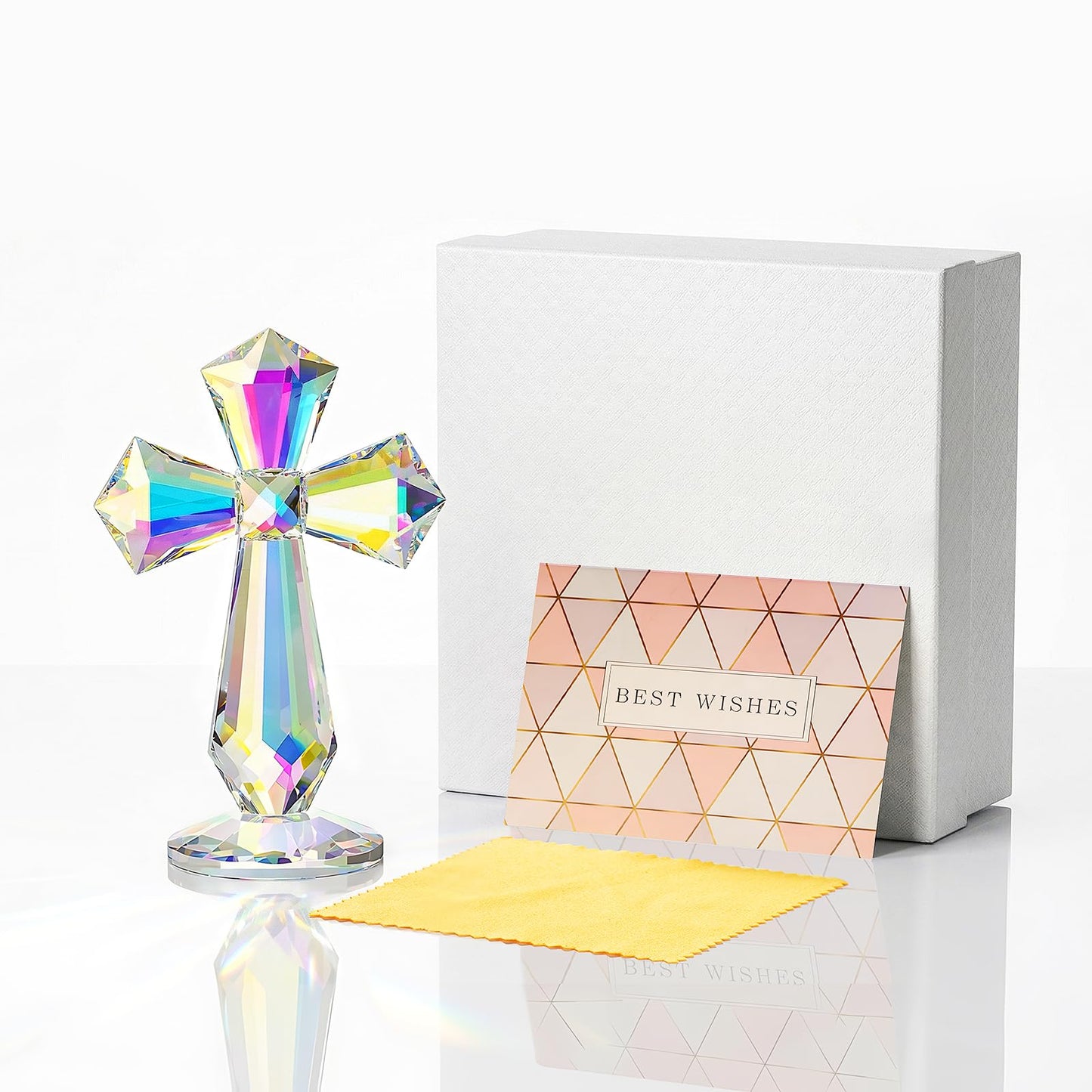 Crystal Glass Standing Cross Decor, Easter Christmas Decoration for Party Dad Man, Religious Gifts for Women Men Father Mother, Handmade Glass Holy Collectible Figurines