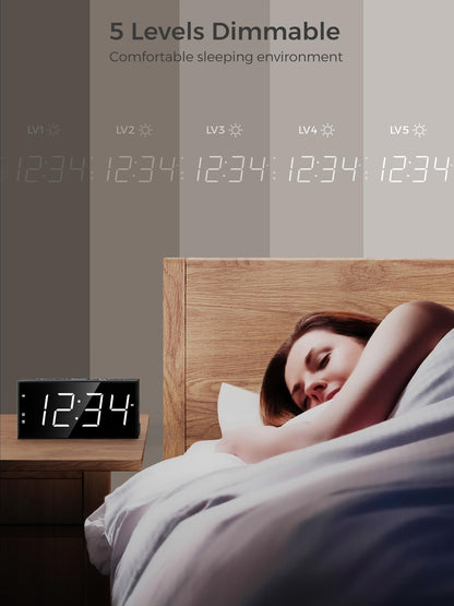 PPLEE Alarm Clock for Bedroom, 2 Alarms Loud LED Big Display Plug in Simple Basic Digital Clock with USB Charging Port, Adjustable Volume, Dimmable, Snooze for Deep Sleepers Kids Elderly Home Office