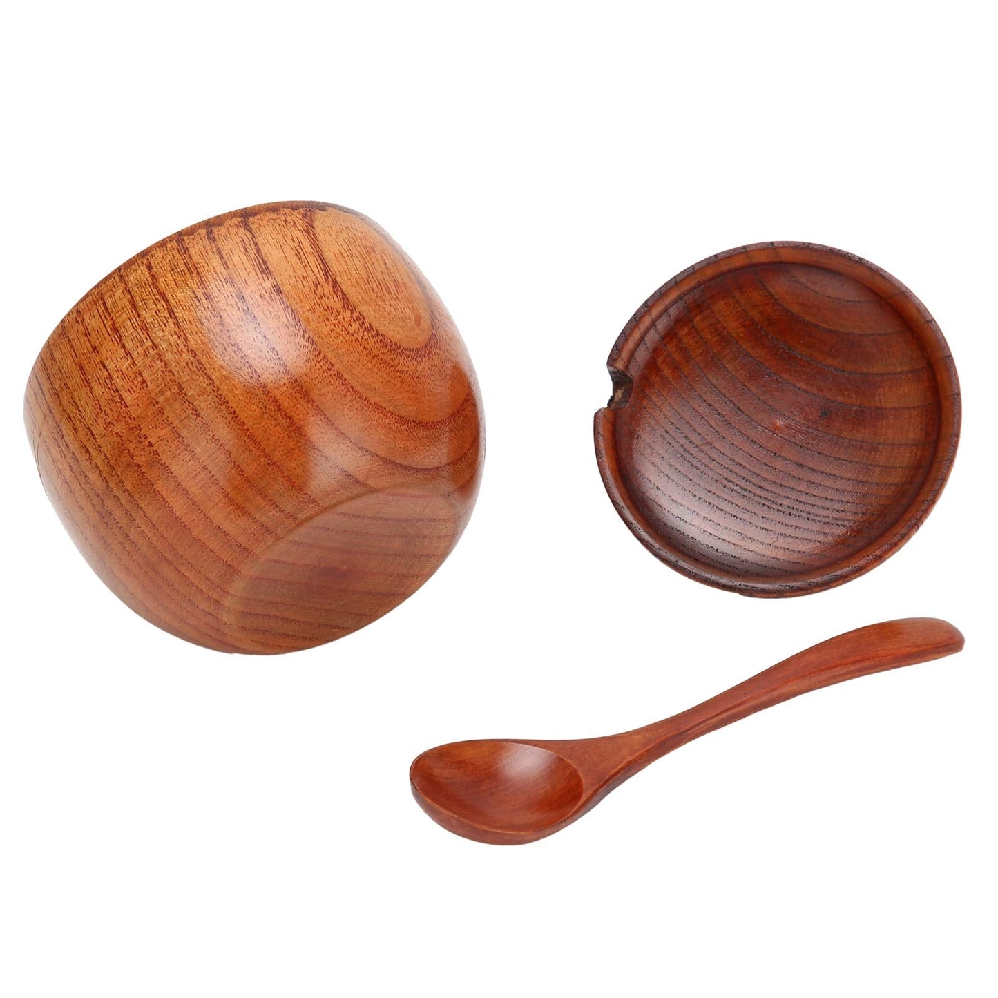 Wood Spice Pot Sugar Bowl Salt Pepper Seasoning Box with Spoon and Lid Kitchen Tool Food Jars and Crocks