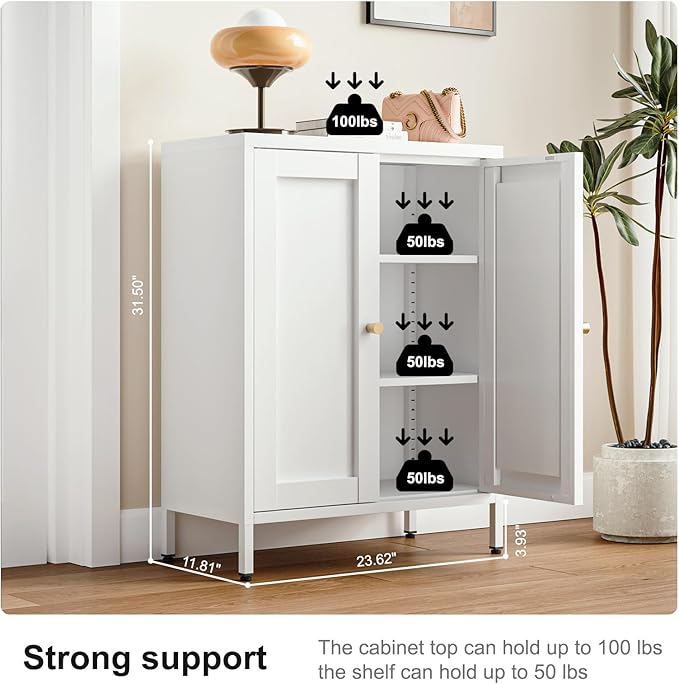 Bevivog Metal Bathroom Floor Storage Cabinet, Small Storage Sideboard