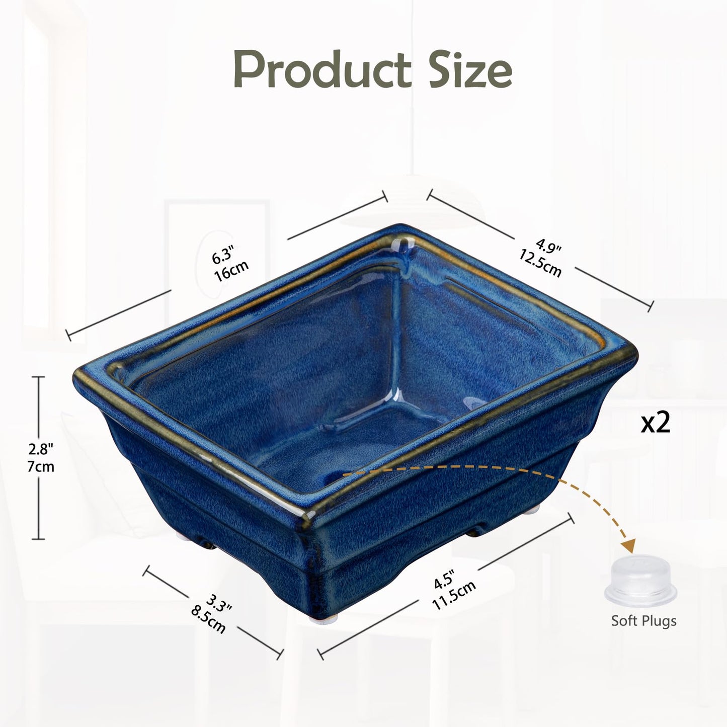 Villa Como Bonsai Pots Shallow Succulent Planters for Live Bonsai Trees Set of 2, 6.3" Ceramic Pot for Succulents Indoor with Drainage Hole, Outdoor Cactus Plant Bonsai Pot, Ceramic Flower Pot