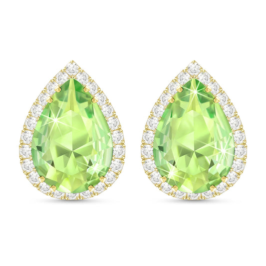 Linawe Green Gold Stud Earrings for Women, Imitation Diamond Morganite Emerald Cubic Zirconia Bridal Earrings, Iridescent Lime Green Teardrop Earrings Studs Rhinestone Crystal