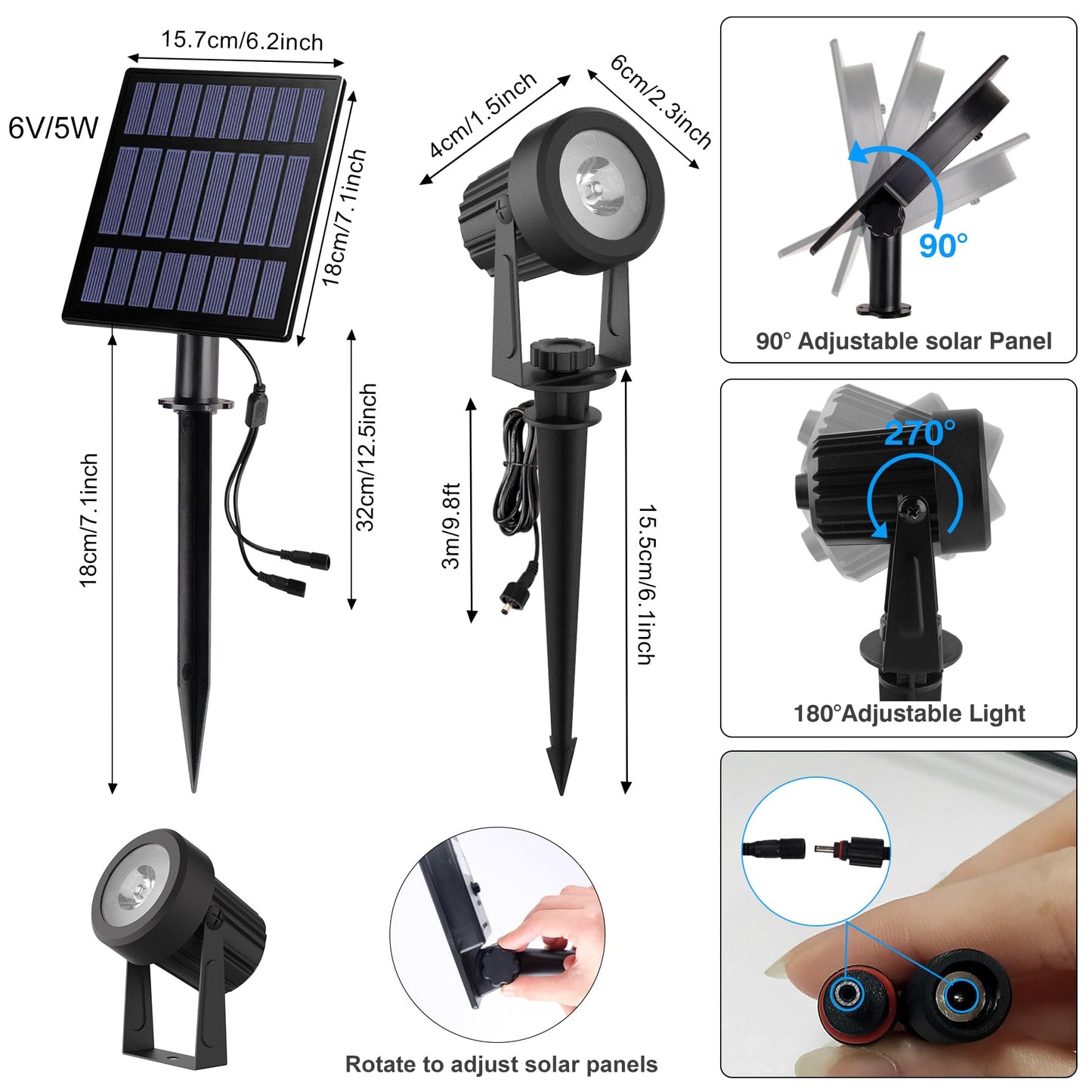 NATPOW RGB Solar Spotlights, Landscape Lights Color Changing Waterproof Solar Garden Lights, Auto ON/Off Adjustable Spot Lights, 6-in-1 Wall Lights for Yard, Garden, Driveway, Pool, Lawn