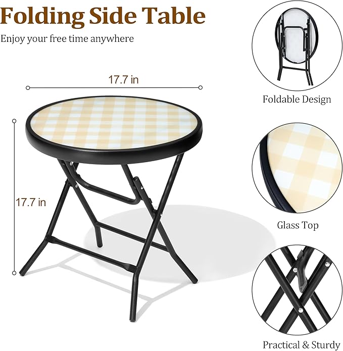 Foldable Patio Side Tables, 17.7" Small End Table Outdoor Weatherproof