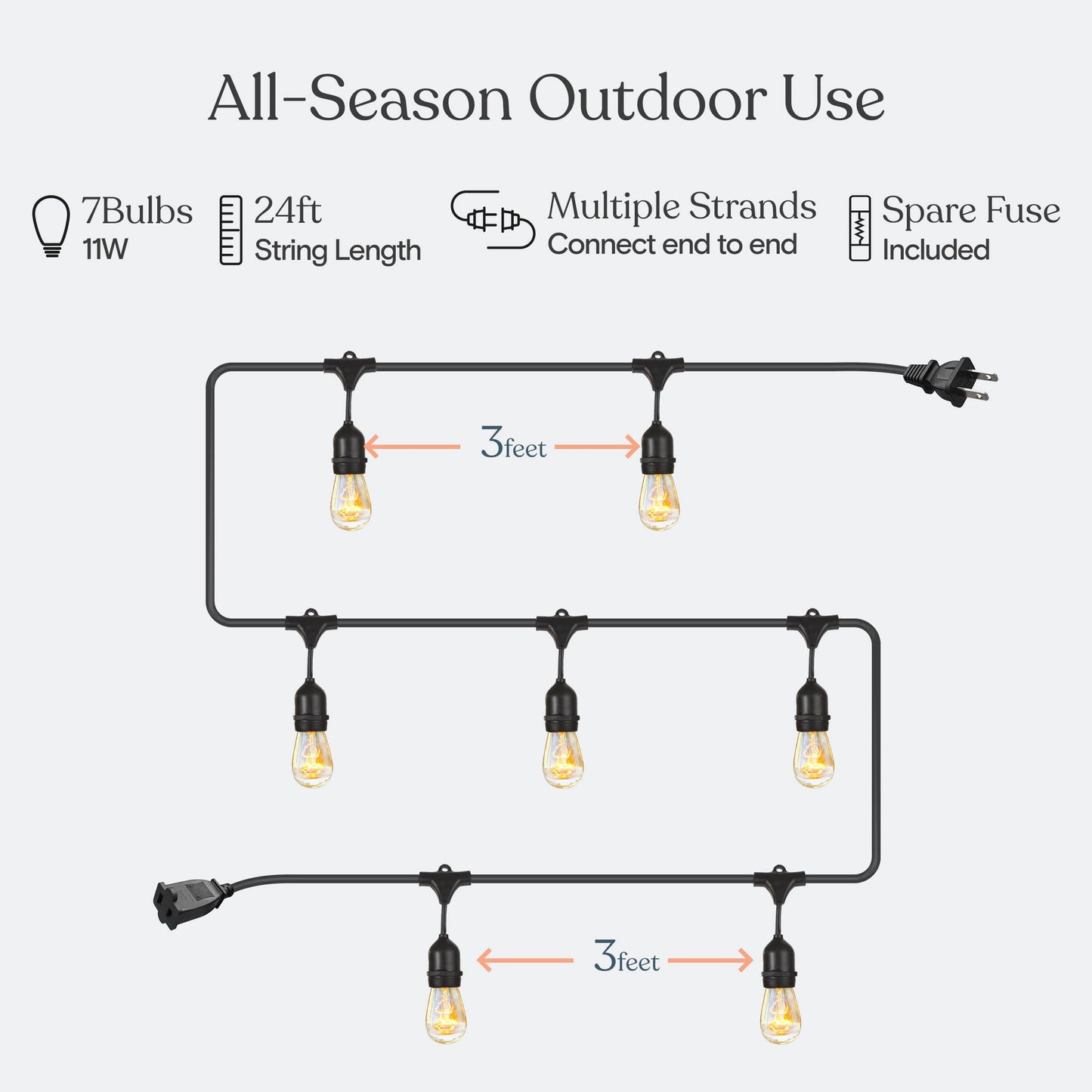 Brightech Bundle Ambience Pro Incandescent Outdoor String Lights - Commercial Grade Waterproof Patio Lights with 24Ft + 4-Pack 10FT String Light Poles