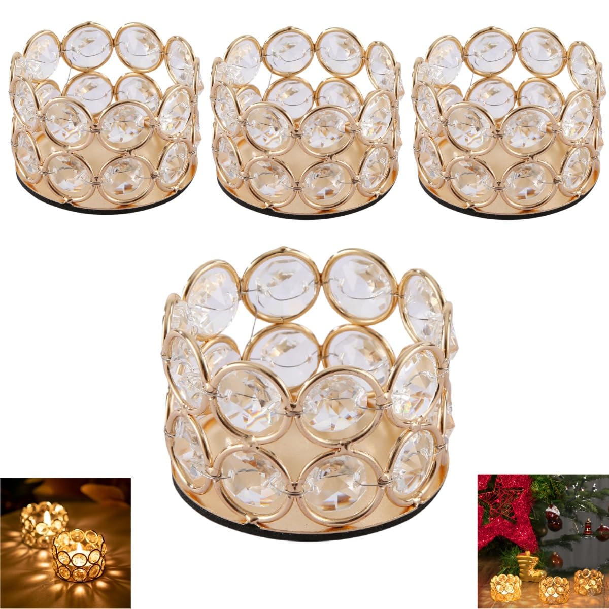 4PCS Gold Tea Light Holders, Gold Candle Holders Bulk for Wedding Table Centerpiece, Mercury Glass Tealight Holder for Home Decor, Wedding, Dinning, Party, Anniversary,Christmas Decorations (4)
