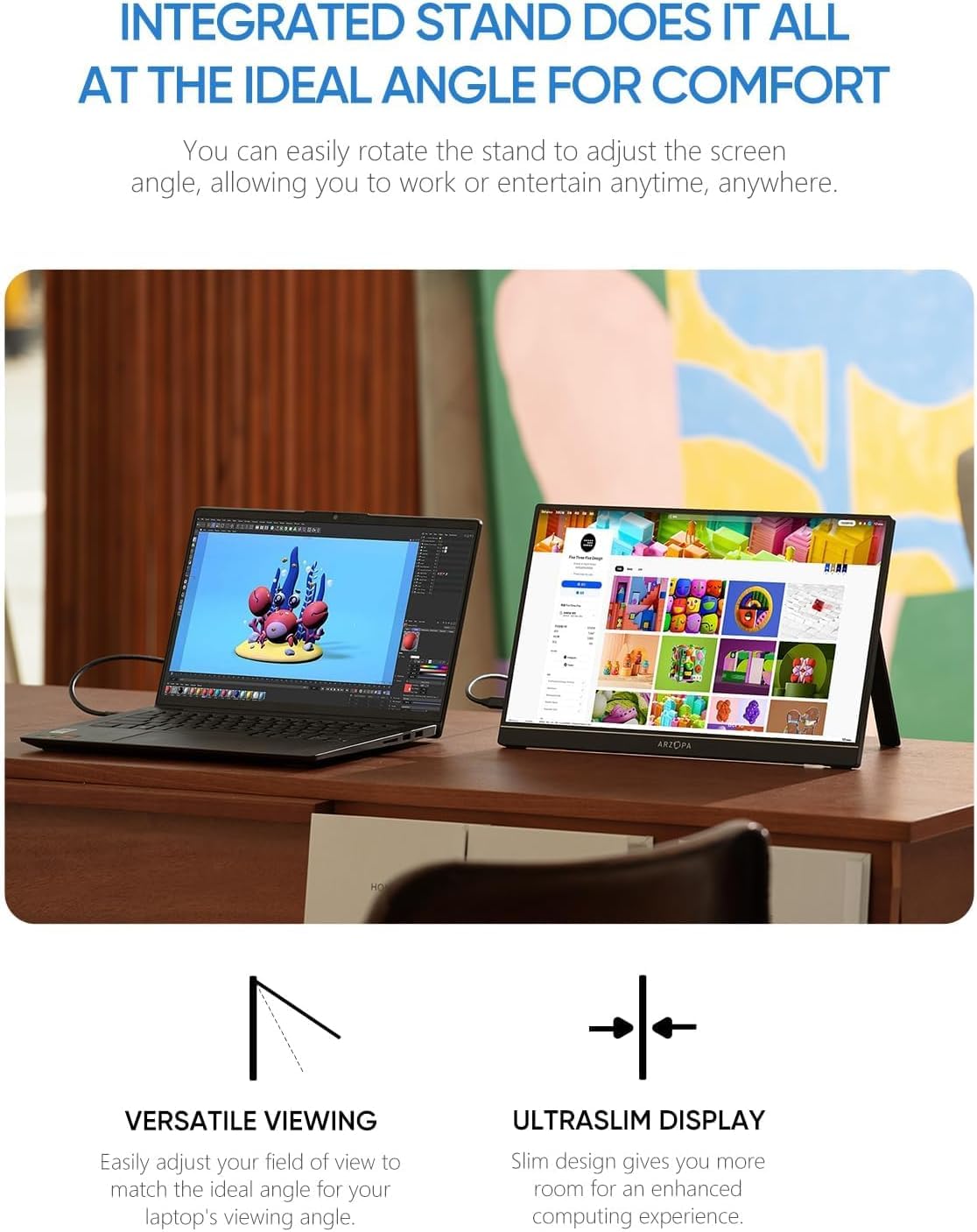 ARZOPA 17.3" Portable Monitor, 1080P FHD 103% sRGB IPS Gaming Monitor Laptop Monitor with Built-in Kickstand HDMI USB C External Screen for PC Mac Phone Xbox PS5 - A1M