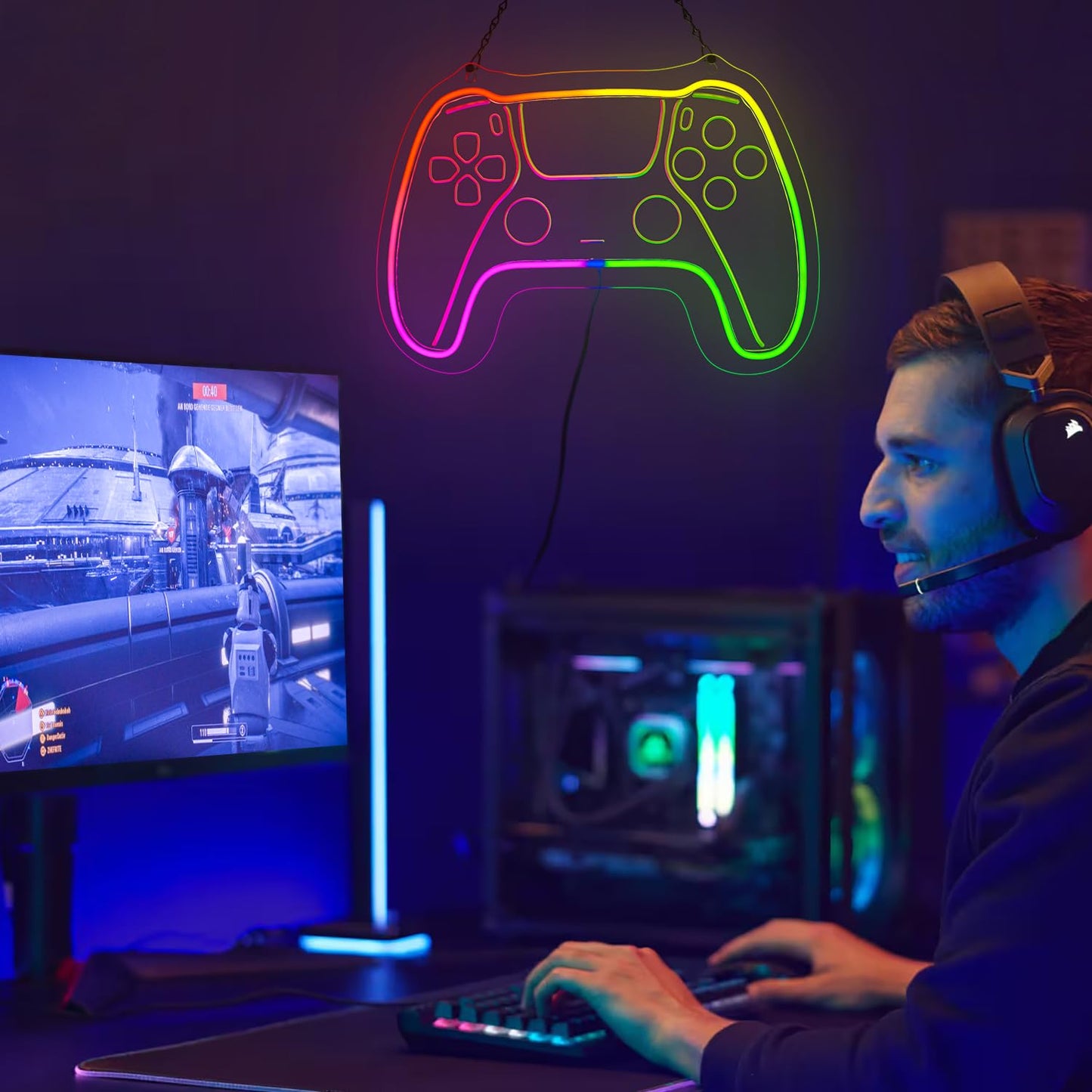 Eeutiwe Gamer Room Decor for Boys, Led Neon Lights for Wall Decor 16.7×11.8 Inch Led Gaming Lights with Remote and App Control Dimmable Gamer Wall Decor as Gamer Gifts for Men
