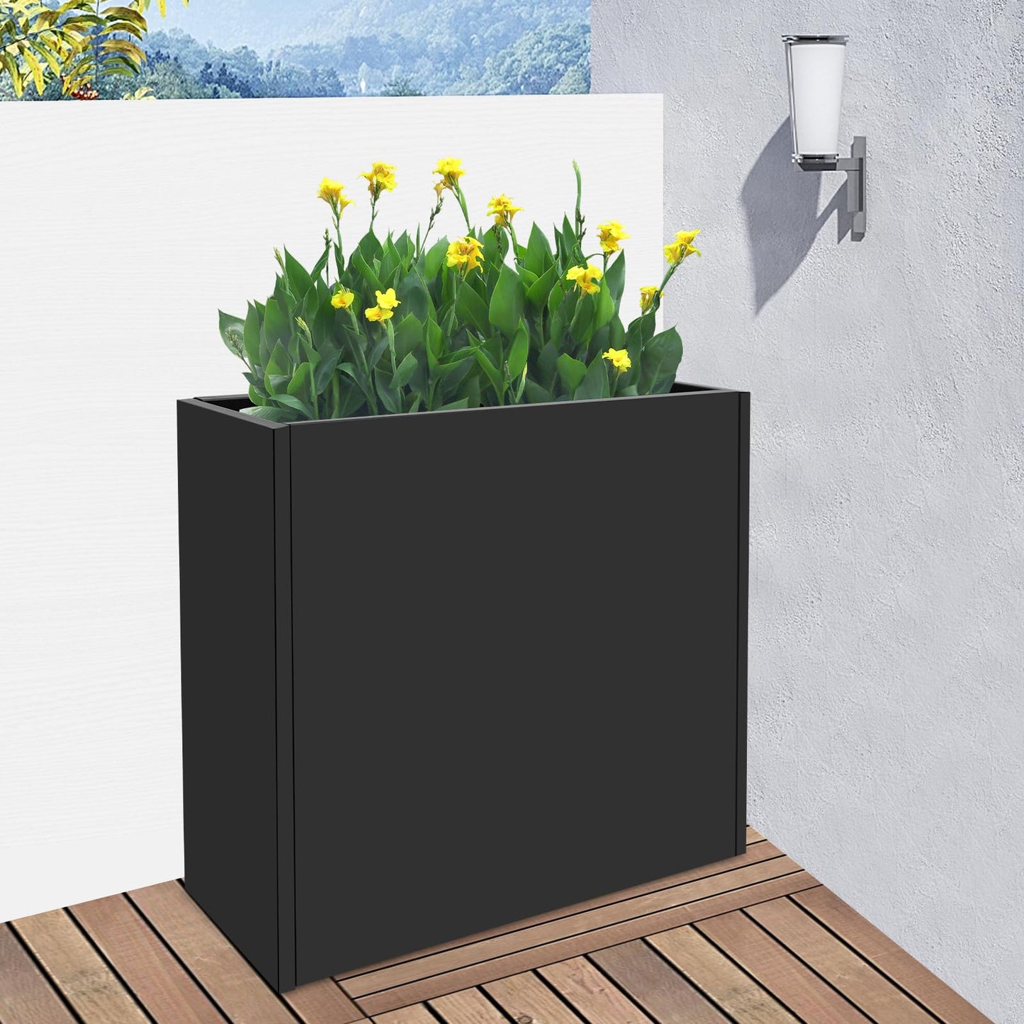 Metal Planter Box, 34*10*30In Rectangular Steel Planter Box with Water Bag and Gloves, Indoor &outdoor Metal Garden Box with Drainage Hole for Gardens, Courtyards, Balconies, Black (30 In Tall)