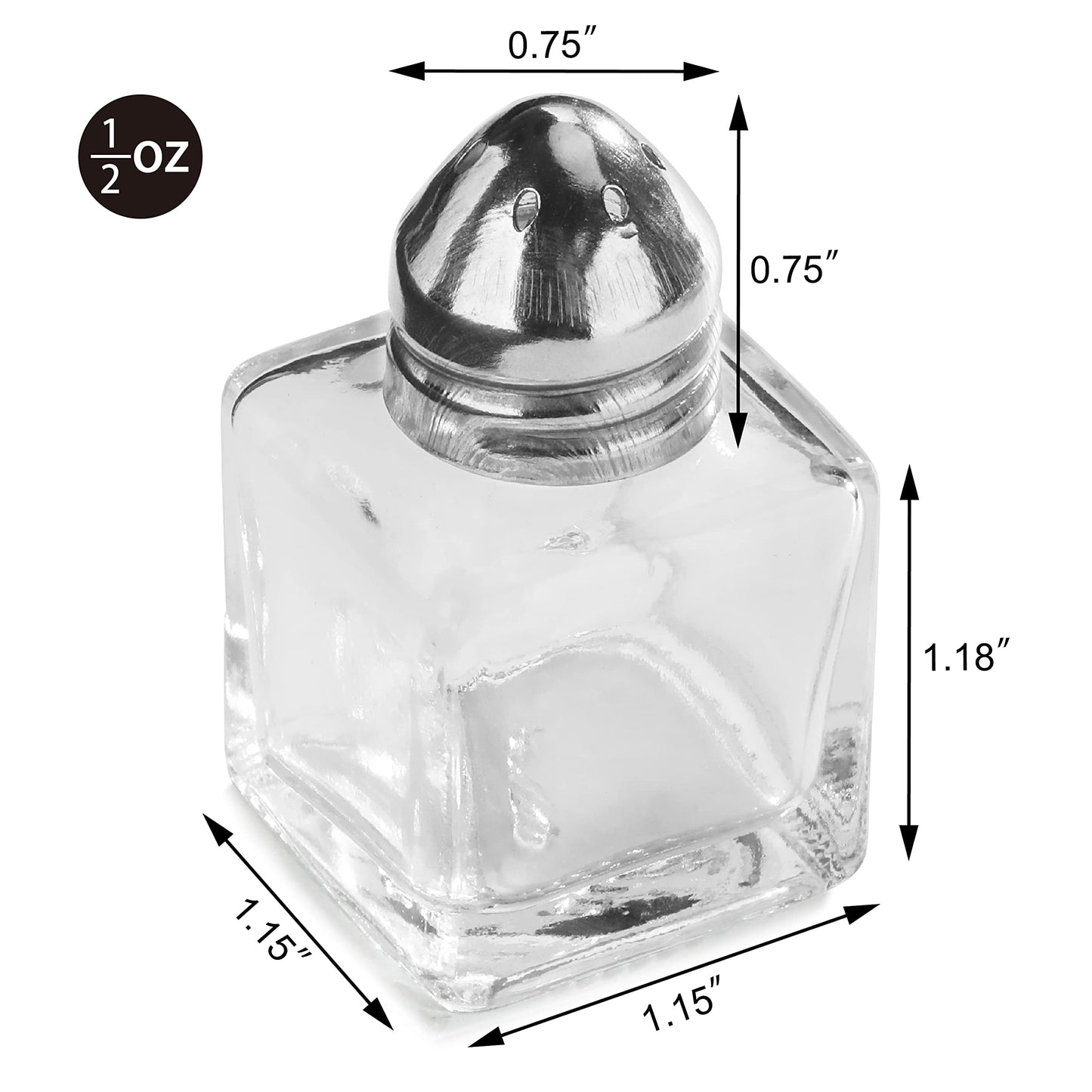 New Star Foodservice Glass Cube Mini Salt and Pepper Shaker with Stainless Steel Top, 0.5-Ounce, Set of 48