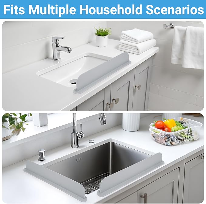 19.29 inch Kitchen Sink Splash Guard, Silicone Sink Baffle Splash Guard