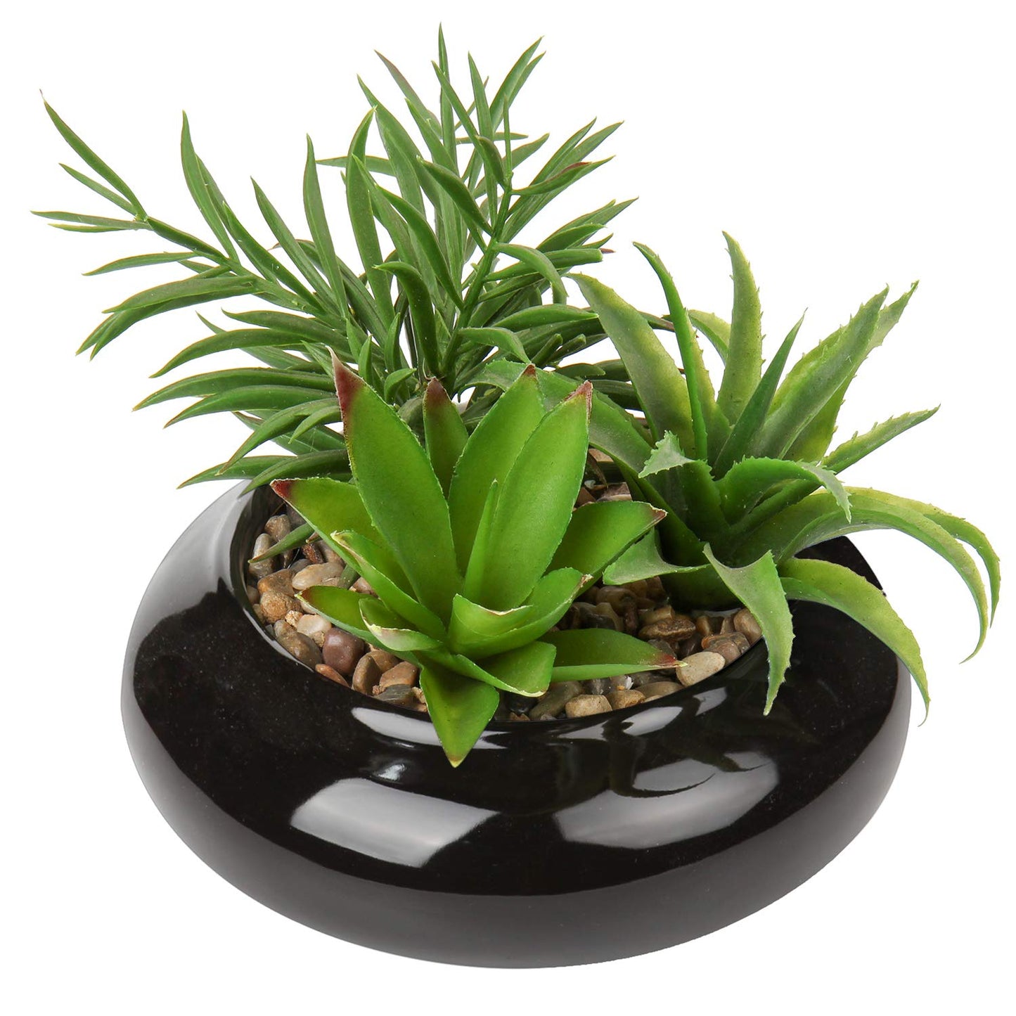 Hollyone Large Artificial Succulents Plants Faux Succulents in Pots Fake Succulent Potted Plants with Black Ceramic Pot for Home Decor Office Desk Bathroom Living Room Indoor & Outdoor Decorations