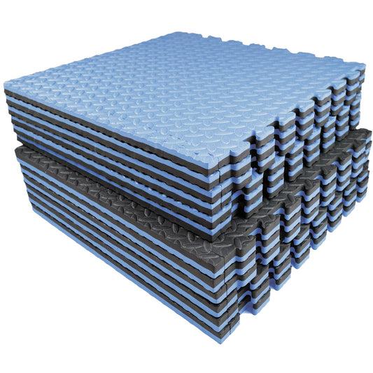 AIRHOP Upgraded 0.79" Extra Thick 48 Sq Ft High-Density Eva Foam Exercise Gym Mats, 12 Pcs Large Interlocking Puzzle Floor Tiles (24"x24") for Home Gym, Black&Blue