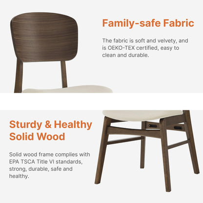 KISLOT Wooden Dining Chairs Set of 4, Upholstered Modern Dining Room Chairs, Mid Century Oak Kitchen Chairs with Ergonomic Wood Backrest for Farmhouse, Restaurant, Café (Cream Fabric & Walnut Color)