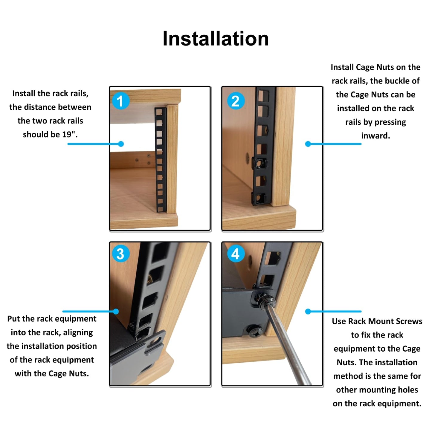 FMUSER 4U Vertical Wall Mount Rack Rails with M6 Rack Mount Screws and Cage Nuts Set for DIY Server and Network Switch Racks