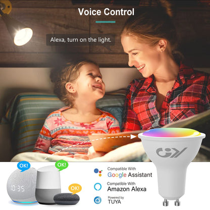 GY GU10 Smart Bulb,RGBCW Dimmable Colour Changing Alexa Light Bulbs,Compatible with Alexa&Google Home WiFi Light Bulbs(2.4GHz WiFi Only) 7W 500LM, 2 Packs