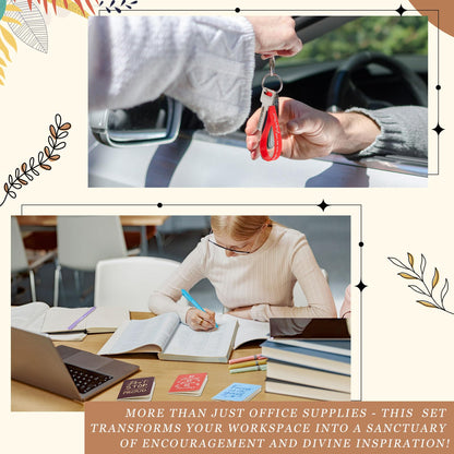 Hollowfly 12 Sets / 48 Pcs Inspirational Gifts Bulk for Employee Appreciation, 24 oz Plastic Cups and Pens Notebooks Keychains Set, Group Gifts for Office Staff Coworkers (Colorful)
