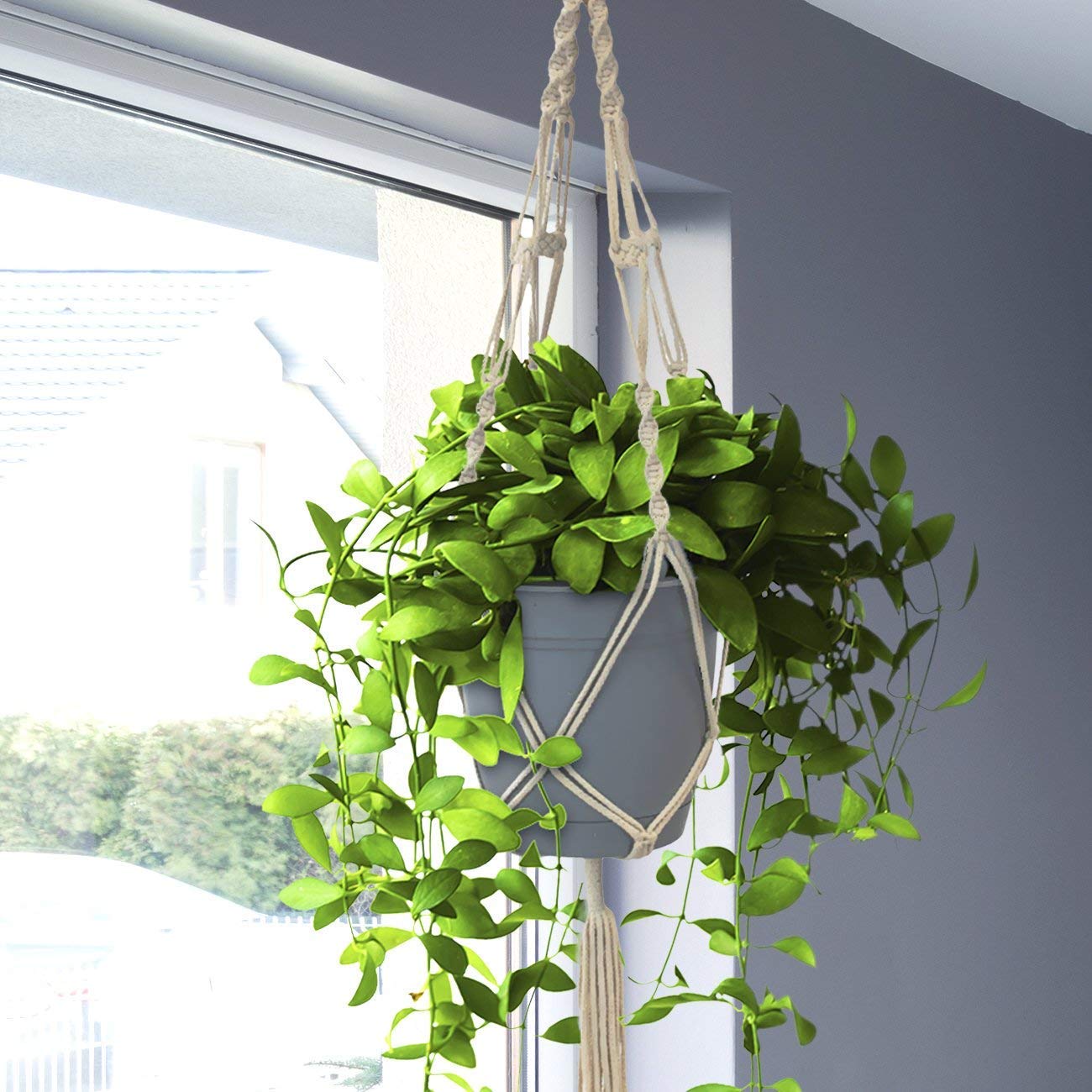 Onwon Macrame Plant Hanger Basket Liners Cotton Rope 40 inch 4 Legs, Elegant for Home Garden, Patio and Office, Indoor & Outdoor Decoration (4 Packs)