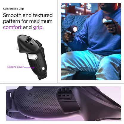 Spigen Silicone Fit Designed for Meta Quest 3 / Quest 3S / Quest 3S Xbox Edition Controller Grips, Non-Slip Adjustable Controller Strap with Battery Opening - Black