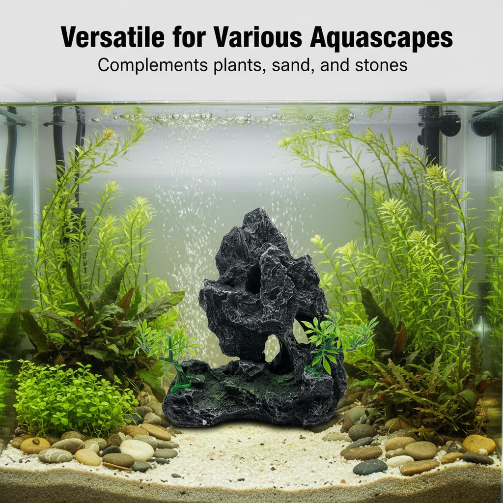 J-star Large Aquarium Rock Mountain Decor – Realistic Resin Landscape Ornament for Fish Tanks – Enhances Underwater Scenery, Easy to Clean, Safe for Fish