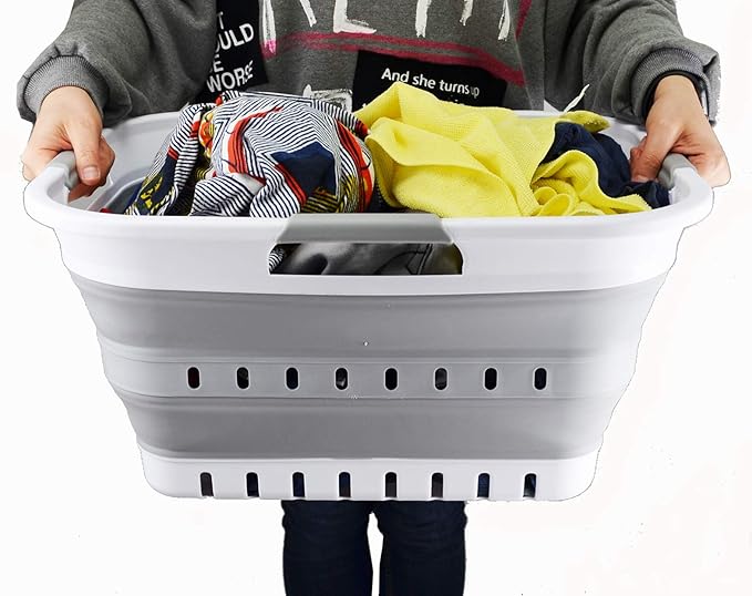 SAMMART 30L Collapsible 3 Handled Plastic Laundry Basket