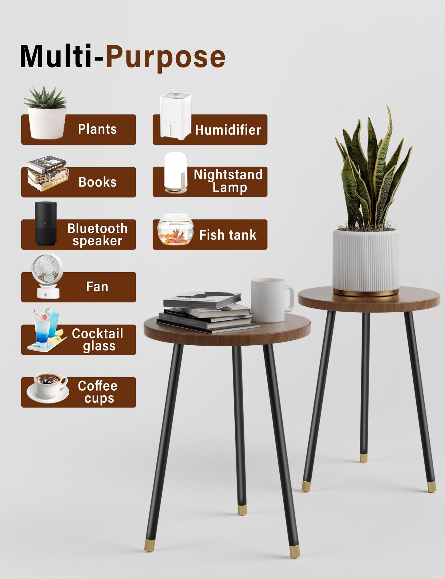 SAKSUN Plant Stand Indoor 2 Pack: Adjustable Wood 16 Inch Plant Stand - Mid Century Modern Decor Corner Plant Stands for Indoor Plants - Small Round Plant Table Holder for Balcony Living Room Office