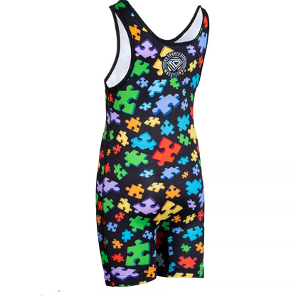 KO Sports Gear Unisex Wrestling Singlet for Adult Wrestlers - Wrestling Singlet for Men & Women - Bold Durable Uniform, Stretchy Breathable Material - Autism Awareness, Adult X-Small