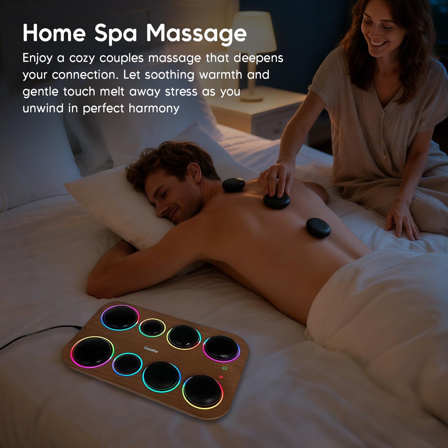 Goodtar 8PCS Hot Stone Massage Set with Warmer –Basalt Stones Massager for Deep Tissue Pain Relief & Muscle Relaxation, Home Spa Kit with Soothing Ambient Light – Valentine's Day & Birthday Gift