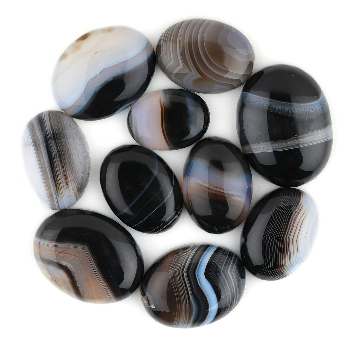 GemSymphony Natural Banded Agate Gemstone Cabochon Pack of 3 Mixed Shapes – Polished Crystal Stones for Jewelry Making Supply, Healing, Reiki & DIY Crafts, Natural Gem Cab Set for Wire Wrapping (10-20 mm)