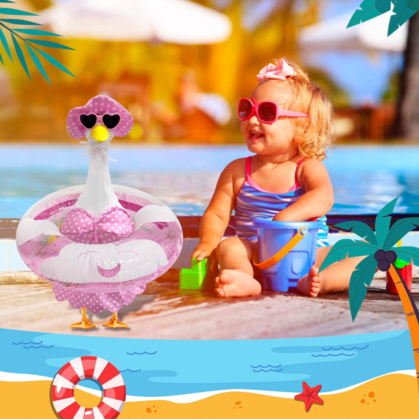 UGRASEA Porch Goose Outfit Swimsuit, Summer Bikini Goose Costume, 23'' Lawn Goose Statue Costume for Outdoor Garden Patio Decoration (Pink)