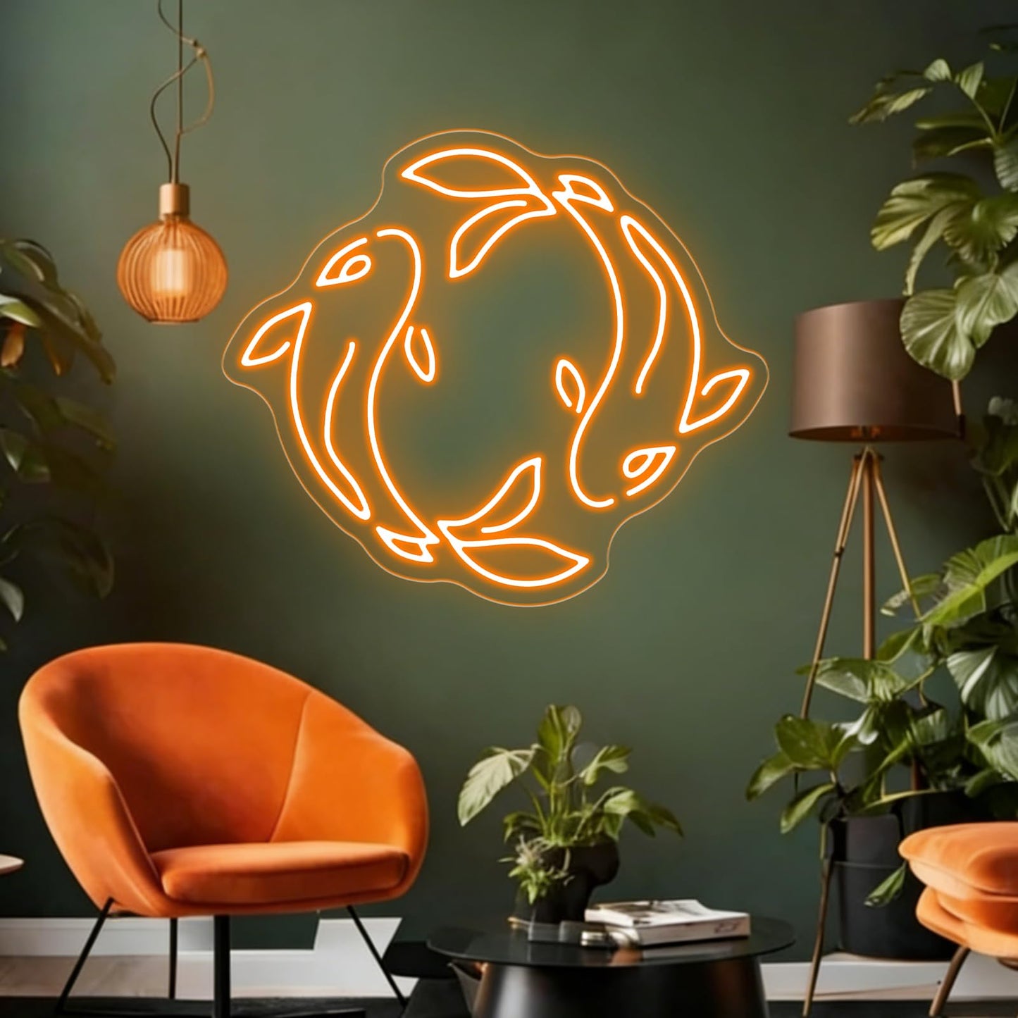 Koi Fish Neon Sign, Orange LED Neon Sign Wall Decor, Yin Yang Inspired Neon Signs for Wall Decor, Koi Fish LED Neon Wall Art Light for Bedroom Living Room Office Home Decor 15.4”×13.4”