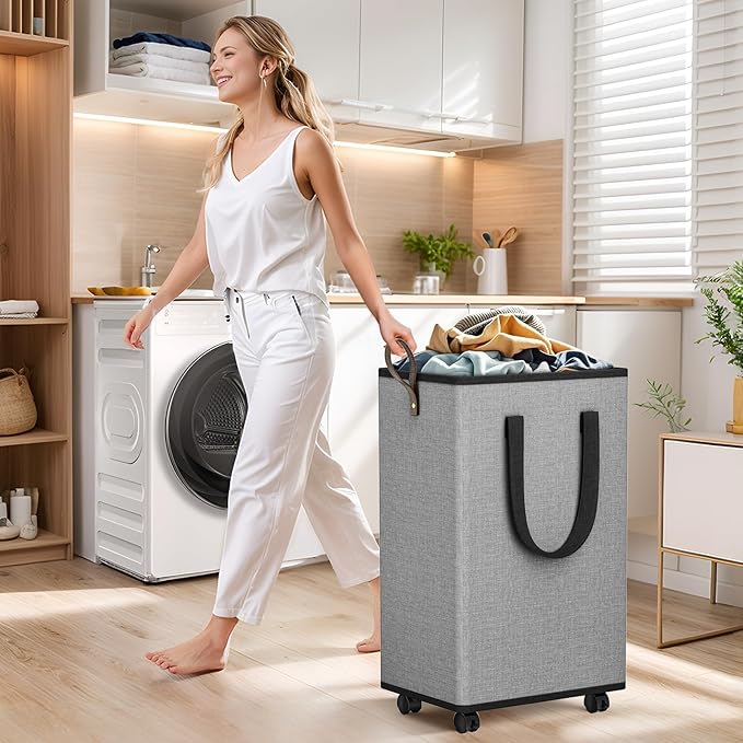 Laundry Basket with Wheels, Collapsible Laundry Baskets, Laundry Hamper with