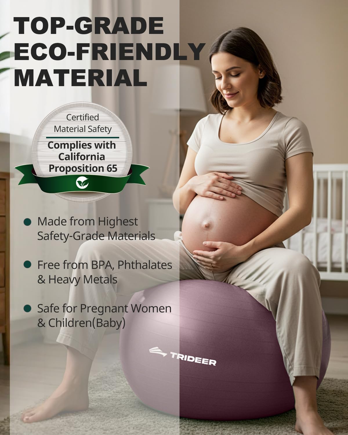 Trideer Yoga Ball for Pregnancy Office Ball Chair– Exercise Ball for Birthing, Labor, Stretching & Core Workout – Anti-Burst, Slip-Resistant for Home Gym, Flexible Seating & Physical Therapy