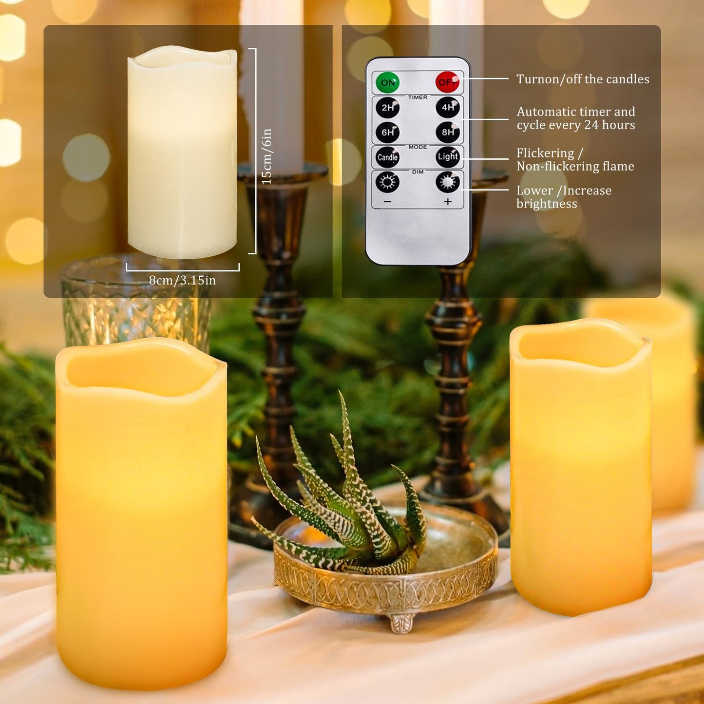 VETOUR Wax Shell Flameless Candles : Set of 1 H4”D3.15” Remote Control LED Electric Candle Ivory Real Wax Pillar Flickering Candles with Timer Home Halloween Christmas Gift Deco
