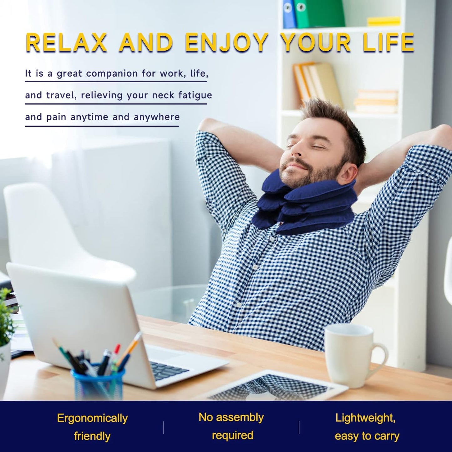 Neck Stretcher, Cervical Traction Device, Neck Traction Device for Neck Pain Relief, Adjustable Inflatable Neck Stretcher Cervical Traction and Neck Brace, Neck Decompression Home Use (Blue)