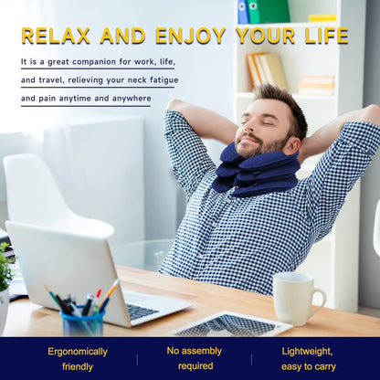 Neck Stretcher, Cervical Traction Device, Neck Traction Device for Neck Pain Relief, Adjustable Inflatable Neck Stretcher Cervical Traction and Neck Brace, Neck Decompression Home Use (Blue)