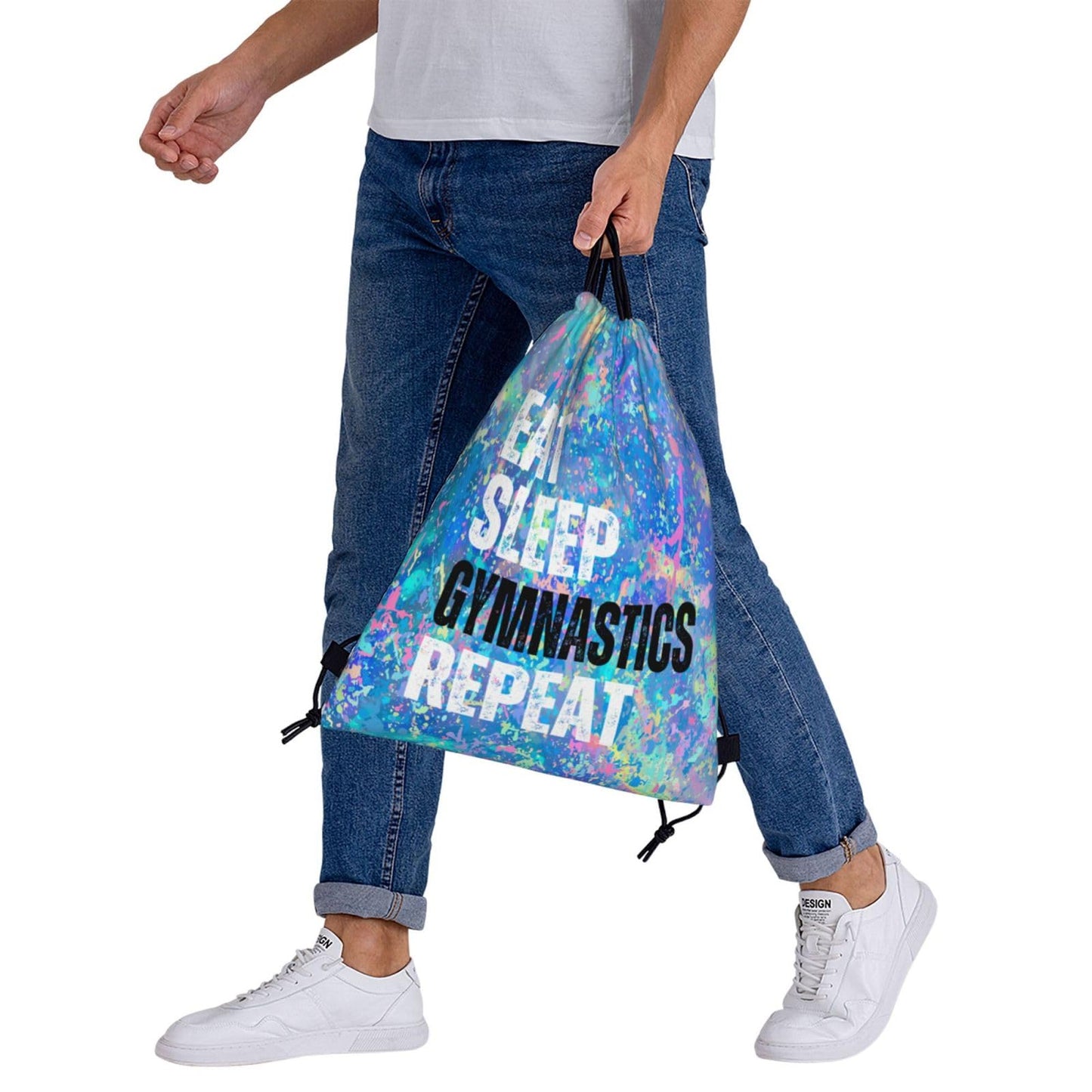 Qiohoey Eat Sleep Gymnastics Repeat Drawstring Backpack Gym String Bag Sports Drawstring Sackpack For Women Men