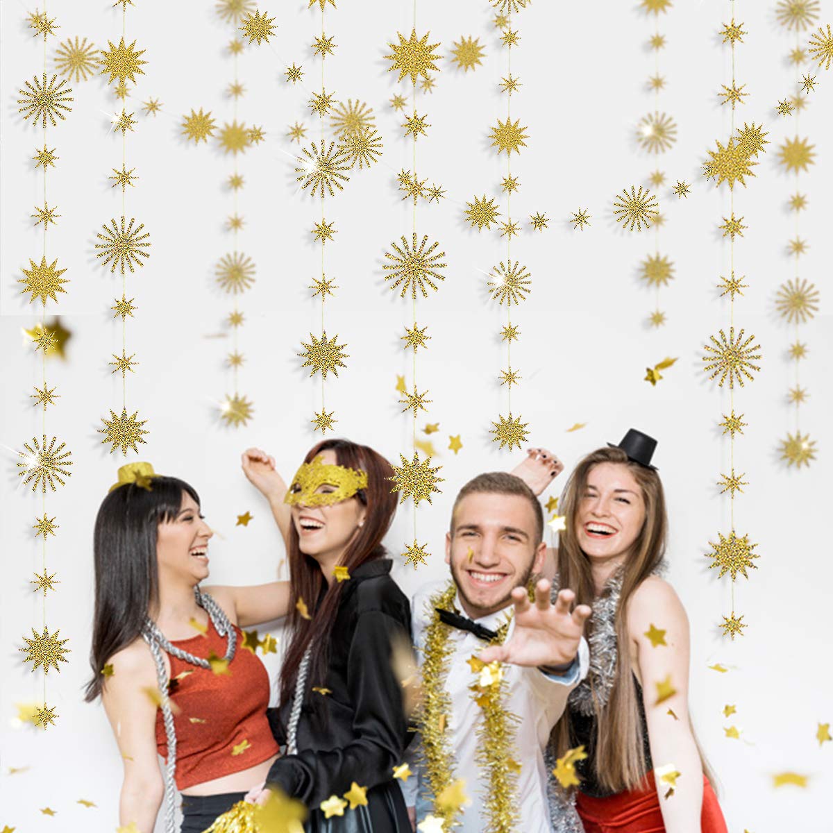 pinkblume Gold Star Party Decorations Kit Sparking Twinkle Star Garland Glitter Paper Streamer Banner for Birthday Wedding Bridal Baby Shower Nursery Kids Room Holiday Showcase Decorations Supplies