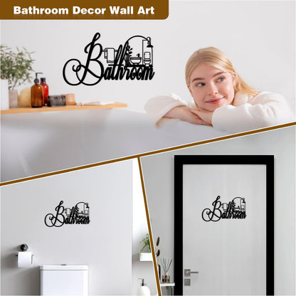 Black Metal Bathroom Wall Decor, Farmhouse Funny Bathroom Sign for Modern Home Hanging Decorations, Metal Bath Art （15 X 8.6in）