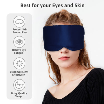 Silk Sleep Mask for Women Men, Mulberry Silk Eye Sleeping Mask & Blindfold with Adjustable Velcro Strap, Blackout Eye Cover for Sleep Travel Yoga Nap, Large Size, Black