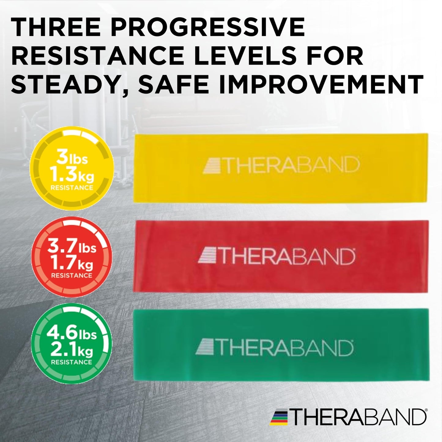 THERABAND Resistance Bands Set, Beginner Kit, Yellow, Red, Green, Latex Elastic Bands for Exercise & Physical Therapy, Strength Training for Upper & Lower Body Fitness