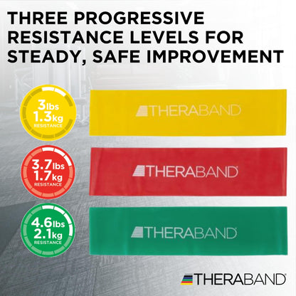THERABAND Resistance Bands Set, Beginner Kit, Yellow, Red, Green, Latex Elastic Bands for Exercise & Physical Therapy, Strength Training for Upper & Lower Body Fitness