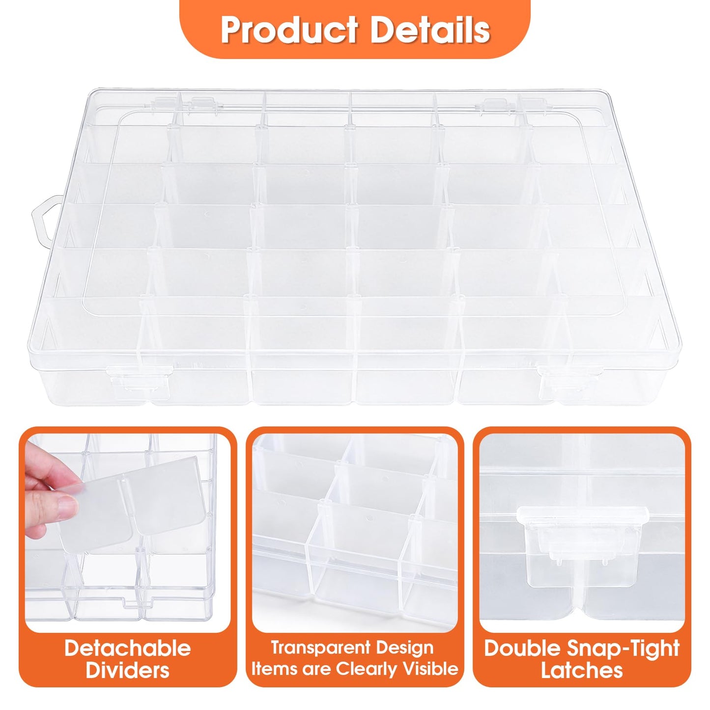2 Pack Rock Collection Box, 36 Grids Rock Display Case with Adjustable Dividers, Clear Plastic Box Ideal for Rock Collection, Suitable for Crystal, Gemstone, Fossil, Seashells, Jewelry, Beads, Crafts