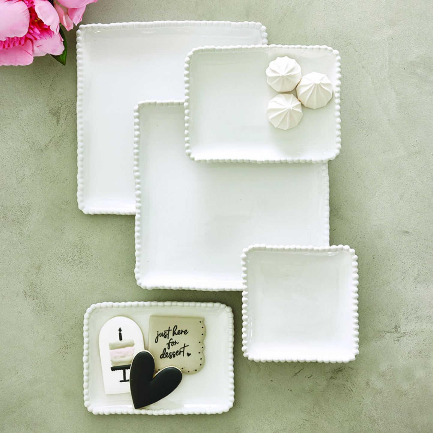 Santa Barbara Design Studio Serving Platter - Rectangular Ceramic Tray with Beaded Rim, 8", White