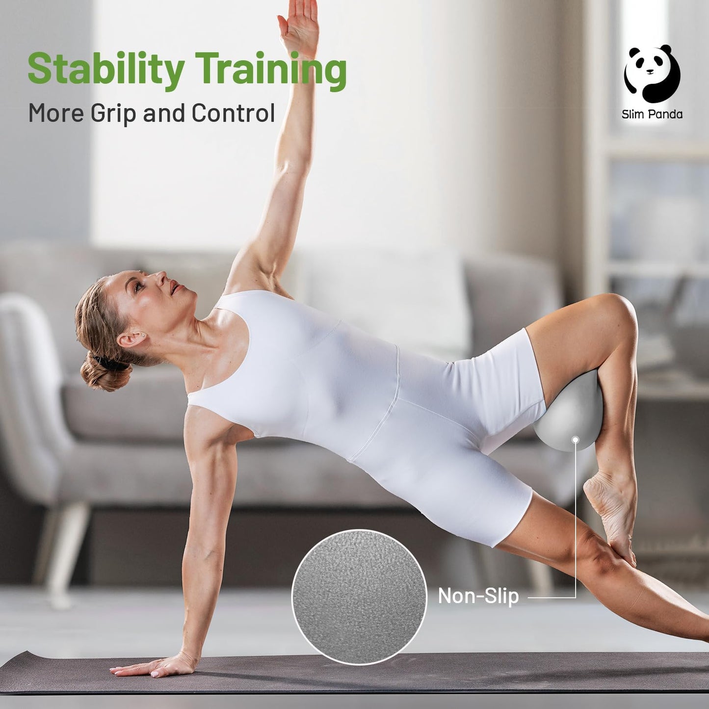 Slim Panda Pilates Ball, 9 Inch Small Exercise Ball, Anti Burst Mini Yoga Ball for Stability, Workout, Barre, Core Strength, Physical Therapy, Balance, Stretching