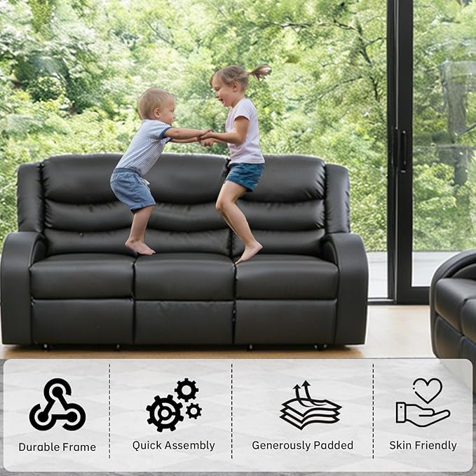 3-Piece Couch Living Room Furniture Sets, Sectional Recliner Sofa Set, Leather