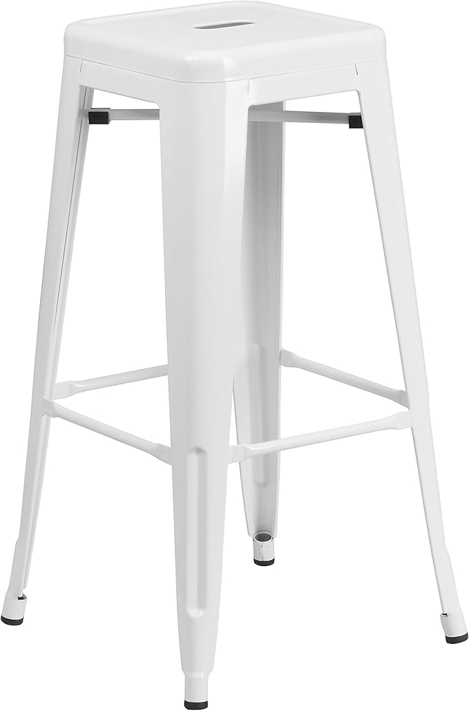Flash Furniture Commercial Grade 30" High Backless White Metal Indoor-Outdoor